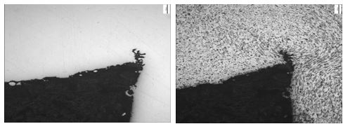 折疊裂紋拋光態(tài)，倒角處折疊裂紋